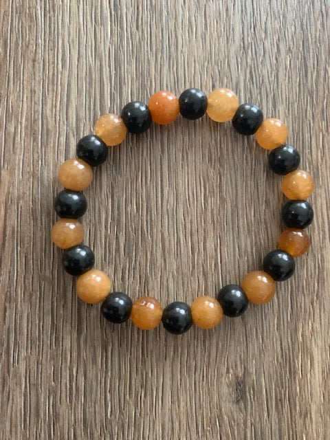 SHUNGITE BRACELET WITH CARNELIAN BEADS & ELASTICIZED, FOR EMF PROTECTION