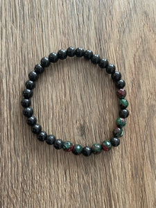 SHUNGITE BRACELET WITH 6MM  SHUNGITE BEADS & RUBY/ZOISITE BEADS