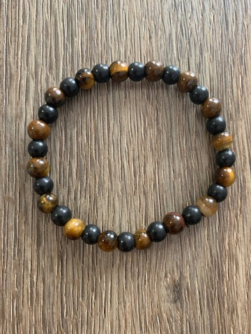 SHUNGITE BRACELET WITH 6MM  SHUNGITE BEADS & NATURAL TIGER EYE BEADS