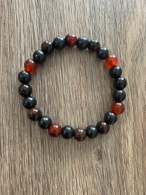 SHUNGITE BRACELET WITH NATURAL  AGATE BEADS & ELASTICIZED, FOR EMF PROTECTION