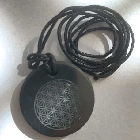 30 MM SHUNGITE FLOWER OF LIFE DISK PENDANT