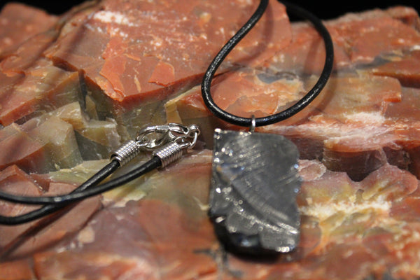 SHUNGITE NECKLACE WITH ELITE STONE ON LEATHER CORD