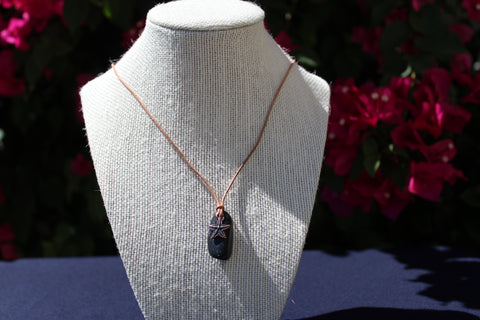 SHUNGITE POLISHED PEBBLE NECKLACE  ON LEATHER CORD