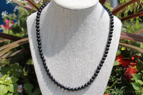 SHUNGITE POLISHED BEAD NECKLACE WITH 6MM BEADS