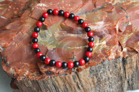 SHUNGITE BRACELET WITH 6MM  SHUNGITE BEADS & NATURAL CORAL BEADS