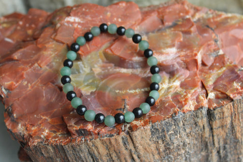 SHUNGITE BRACELET WITH NATURAL AVENTURINE 6MM BEADS, ELASTICIZED, FOR EMF PROTECTION