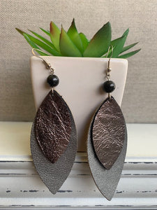 REAL LEATHER STERLING SILVER EARRINGS WITH 6MM OR 8MM SHUNGITE BEAD