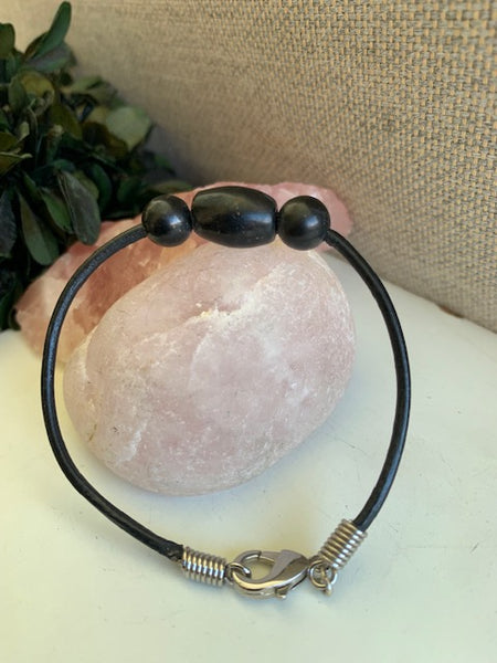 SHUNGITE BRACELET ON LEATHER CORD FOR EMF PROTECTION