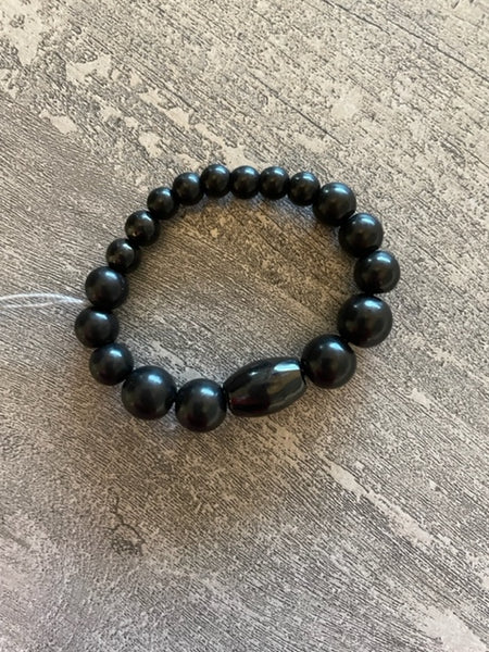 ALL SHUNGITE BRACELET WITH POLISHED BEADS, ELASTICIED, FOR EMF PROTECTION, UNISEX