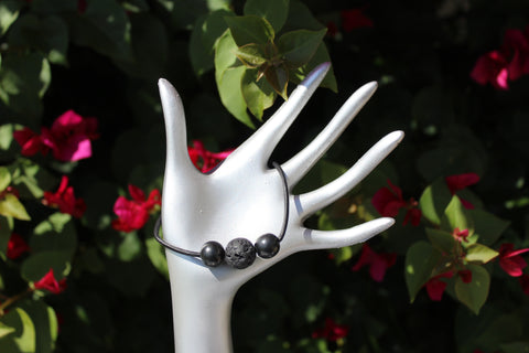 SHUNGITE BRACELET WITH 12MM  BEADS & LAVA BEAD ON LEATHER CORD FOR EMF PROTECTION & ESSENTIAL OILS