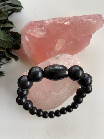 ALL SHUNGITE BRACELET WITH POLISHED BEADS, ELASTICIED, FOR EMF PROTECTION, UNISEX