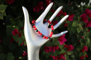 SHUNGITE BRACELET WITH 6MM  SHUNGITE BEADS & SYNT. CORAL BEADS