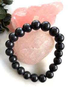 ALL SHUNGITE BRACELET WITH POLISHED BEADS, ELASTICIED, FOR EMF PROTECTION, UNISEX