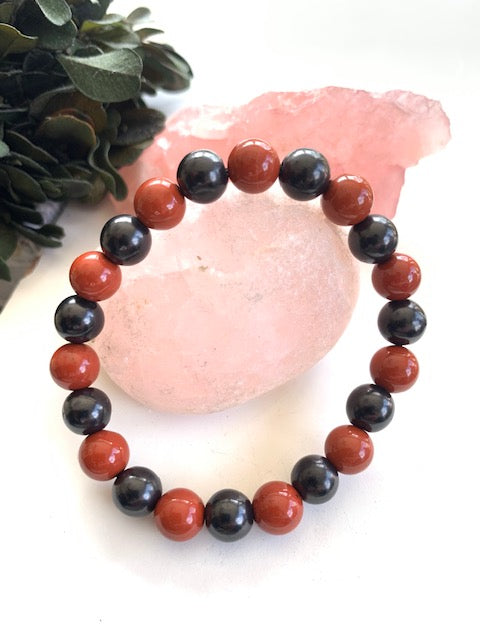 SHUNGITE BRACELET WITH RED JASPER E & ELASTICIZED, FOR EMF PROTECTION