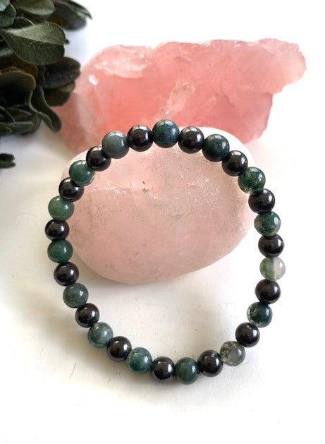 SHUNGITE BRACELET WITH NATURAL JASPER BEADS & ELASTICIZED, FOR EMF PROTECTION