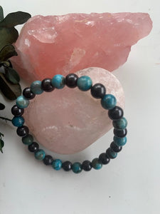 SHUNGITE BRACELET WITH NATURAL JASPER BEADS & ELASTICIZED, FOR EMF PROTECTION