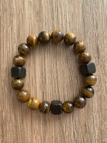 SHUNGITE BRACELET WITH 10MM  SHUNGITE BEADS & NATURAL TIGER EYE BEADS