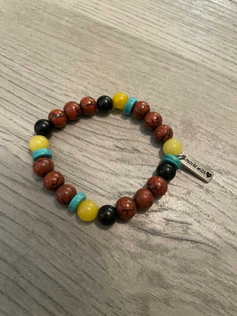 SHUNGITE BRACELET WITH MULTI COLORED BEADS & ELASTICIZED, FOR EMF PROTECTION