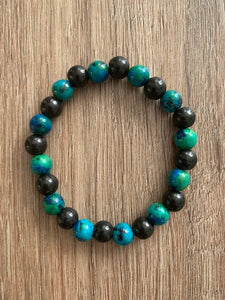 SHUNGITE BRACELET WITH SYNTHETIC TURQUOISE & ELASTICIZED, FOR EMF PROTECTION