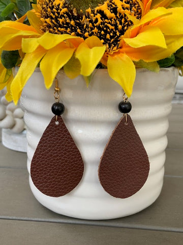 REAL LEATHER & STERLING SILVER EARRINGS WITH 8MM SHUNGITE BEAD