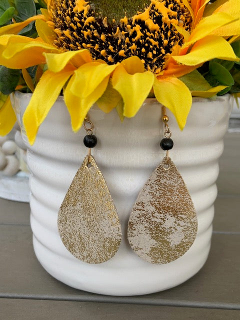 REAL LEATHER & GOLD FILLED EARRINGS WITH 6MM SHUNGITE BEAD