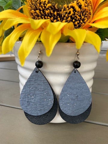 REAL LEATHER & STERLING SILVER EARRINGS WITH 8MM SHUNGITE BEAD