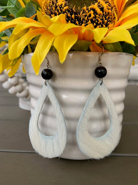 REAL LEATHER STERLING SILVER EARRINGS WITH 8MM SHUNGITE BEAD