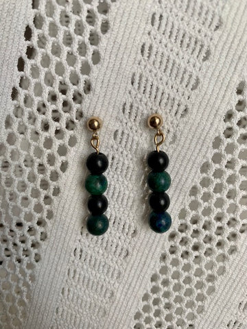 14 KT GOLD FILLED  EARRINGS WITH 6MM SHUNGITE BEADS & MAGNATITE ACCENTS