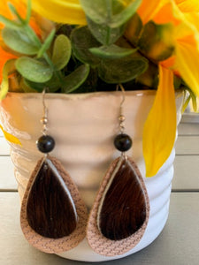 REAL LEATHER STERLING SILVER EARRINGS WITH 6MM OR 8MM SHUNGITE BEAD