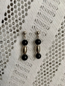 STERLING SILVER MELON BEAD AND GOLD FILLED BARREL EARRINGS WITH 6MM SHUNGITE BEAD