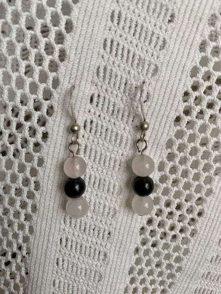 STERLING SILVER EAR WIRE EARRINGS WITH 6MM SHUNGITE BEADS AND OTHER ACCENTS