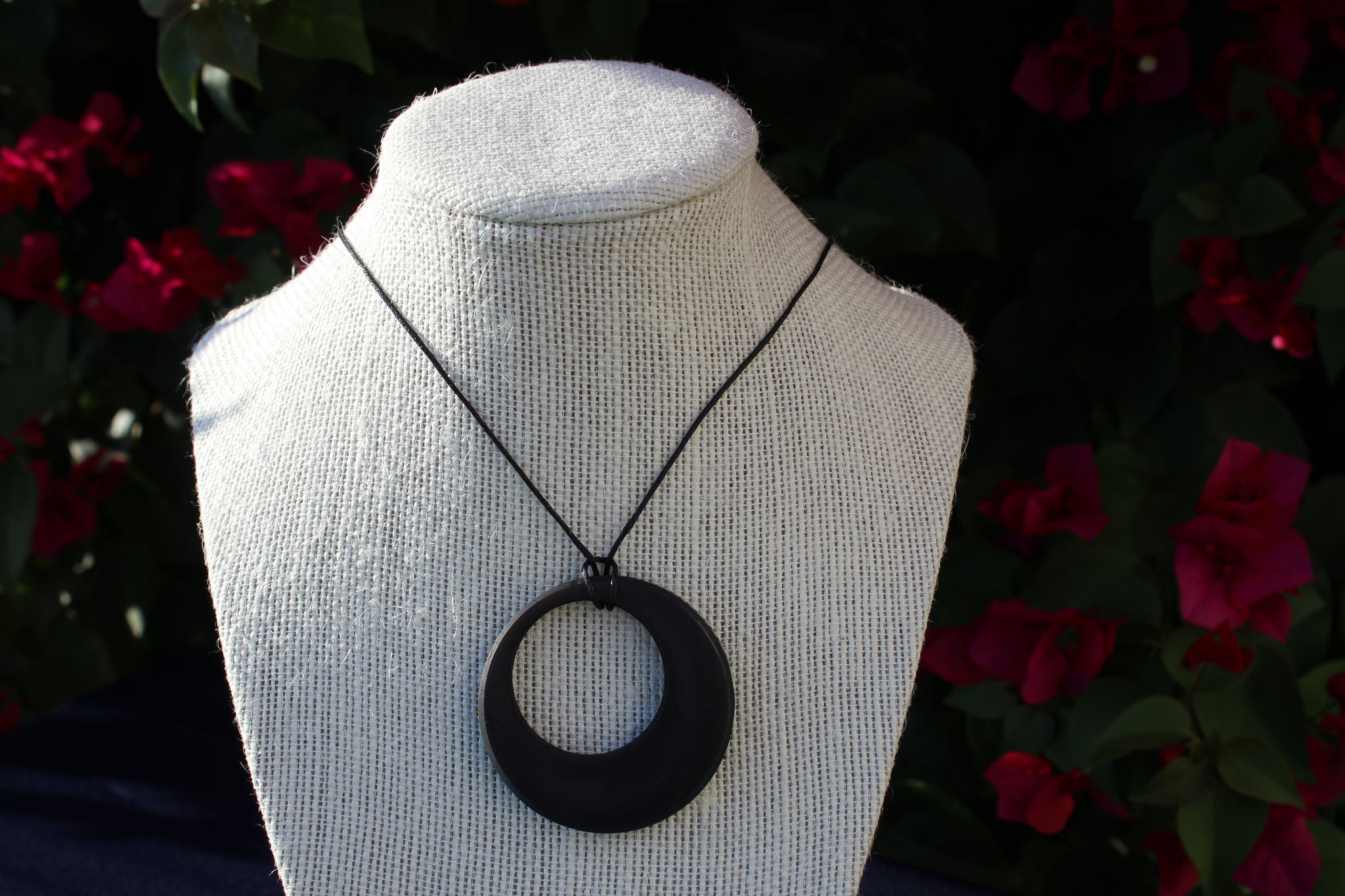 SHUNGITE NECKLACE  POLISHED CIRCLE WITHIN A CIRCLE