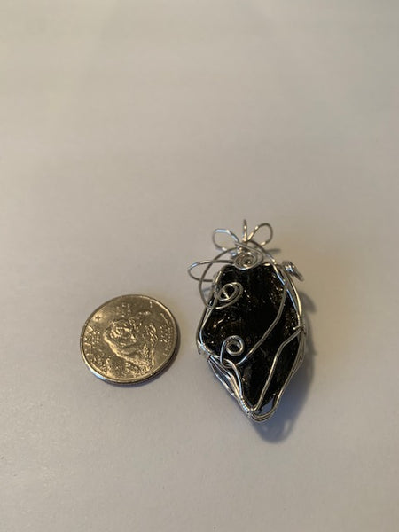 ELITE WIRE WRAPPED SHUNGITE PENDANT, STERLING SILVER SETTING