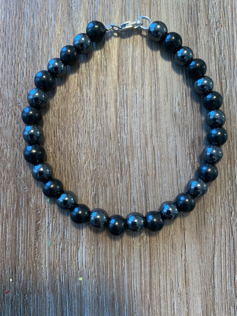 SHUNGITE BRACELET WITH 6MM  SHUNGITE BEADS & HEMATITE BEADS