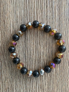 SHUNGITE BRACELET WITH 8MM  SHUNGITE BEADS & CZECH CRYSTAL BEADS