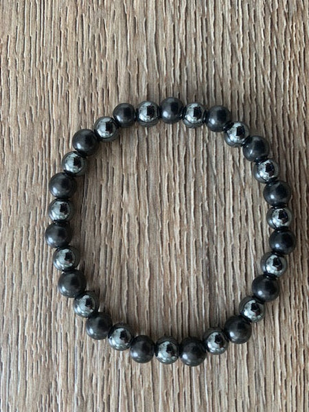 SHUNGITE BRACELET WITH 6MM  SHUNGITE BEADS & HEMATITE BEADS