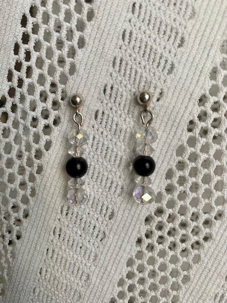 STERLING SILVER POST EARRINGS WITH 6MM SHUNGITE BEADS AND OTHER ACCENTS