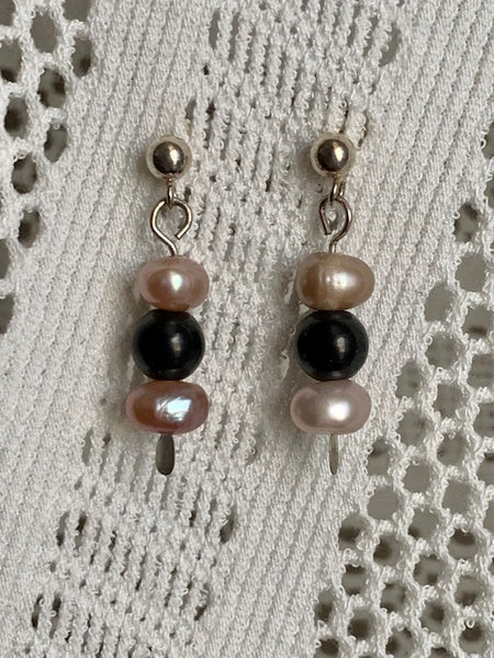 STERLING SILVER POST EARRINGS WITH 6MM SHUNGITE BEADS AND OTHER ACCENTS